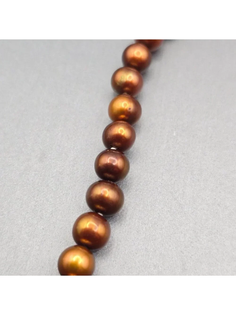Vintage Bronze Cultured Pearl Necklace 10K Yellow Gold Clasp Hand Knotted 16" - Picture 3 of 10